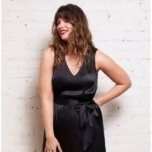 NWOT Universal Standard Spencer Slip Tie Dress in Black Shine, Size 14-16 - Picture 2 of 7